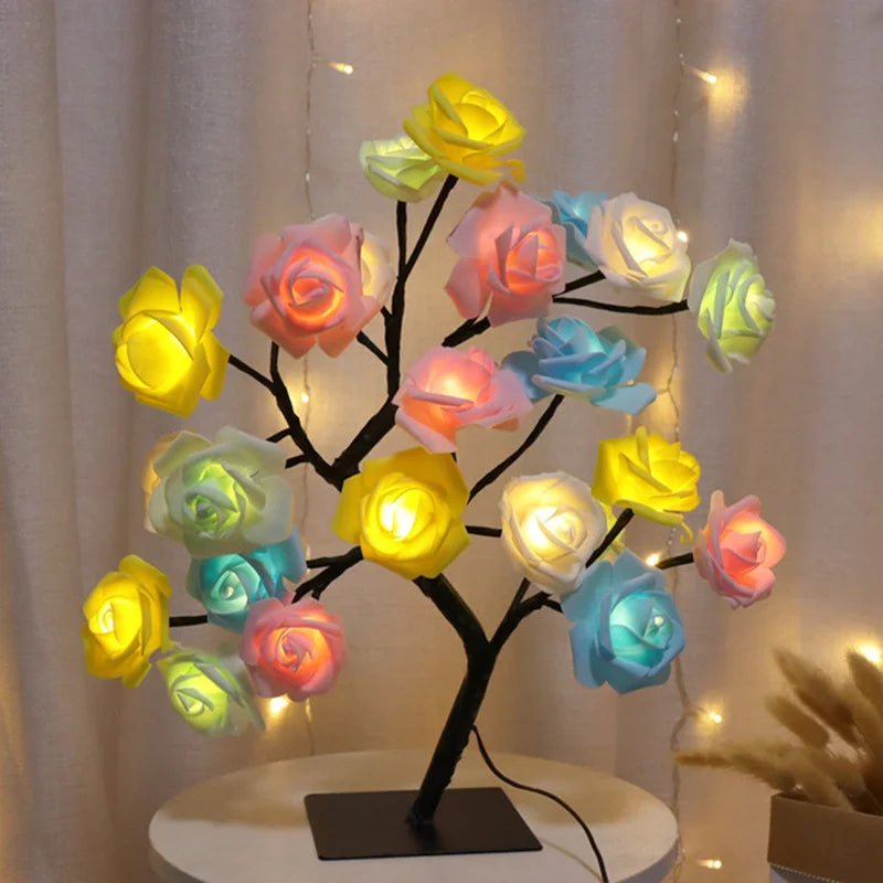 24 LED Rose Flower Tree Lamp – USB-Powered Fairy Light with Maple Leaves, Perfect for Home, Party, Wedding, Christmas, or Gift