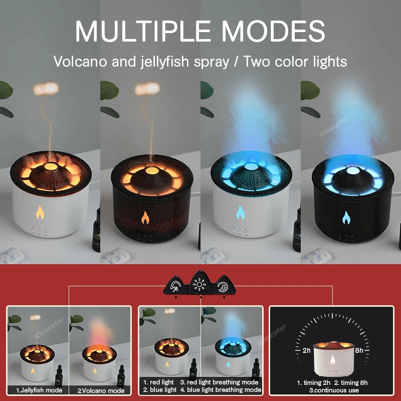 Volcano Flame Aroma Diffuser Jellyfish Smoke Ring Air Humidifier 360Ml Aromatherapy Essential Oil Diffuser Cool Gift