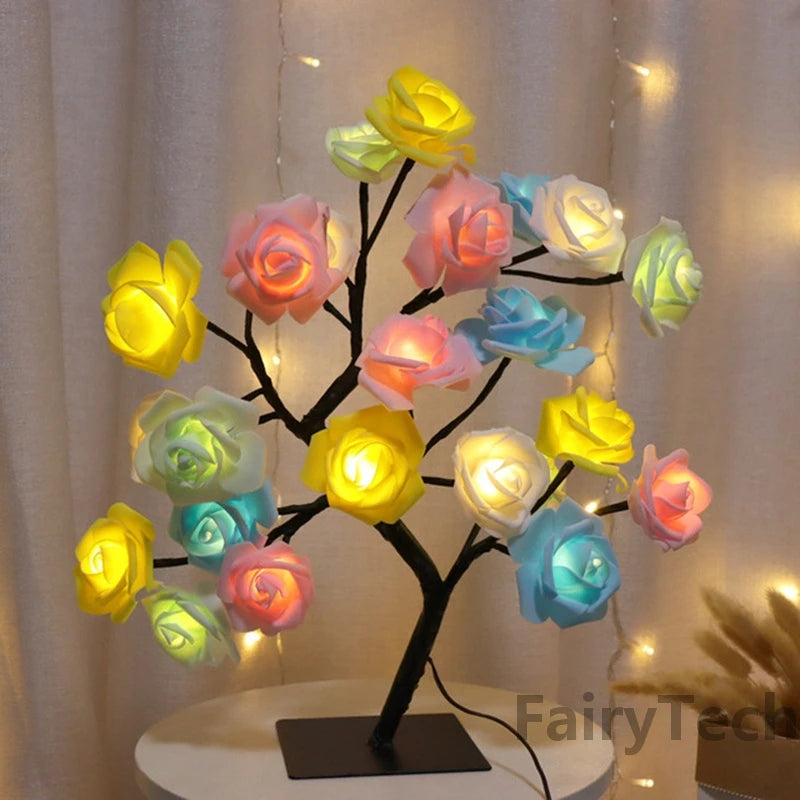 24 LED Rose Flower Tree Lamp – USB-Powered Fairy Light with Maple Leaves, Perfect for Home, Party, Wedding, Christmas, or Gift