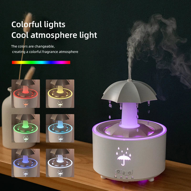 Umbrella Water Drop Air Humidifier with Colorful Light Raindrop Aroma Essential Oil Diffuser Aromatherapy Humidifier