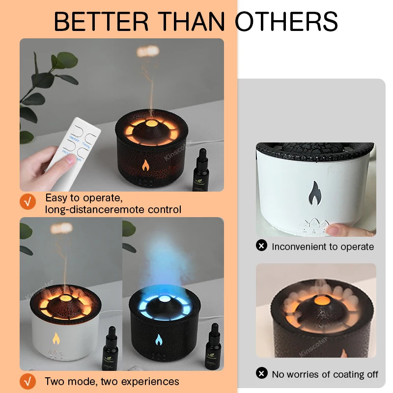 Volcano Flame Aroma Diffuser Jellyfish Smoke Ring Air Humidifier 360Ml Aromatherapy Essential Oil Diffuser Cool Gift