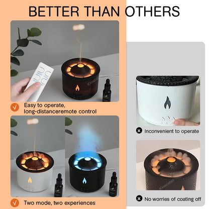 Volcano Flame Aroma Diffuser Jellyfish Smoke Ring Air Humidifier 360Ml Aromatherapy Essential Oil Diffuser Cool Gift