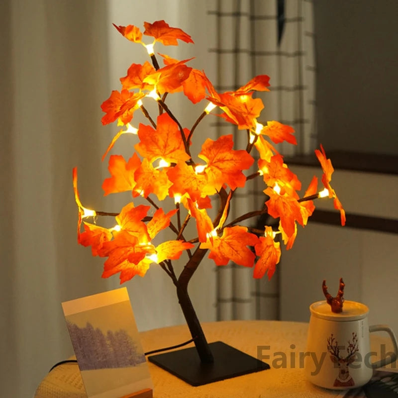 24 LED Rose Flower Tree Lamp – USB-Powered Fairy Light with Maple Leaves, Perfect for Home, Party, Wedding, Christmas, or Gift