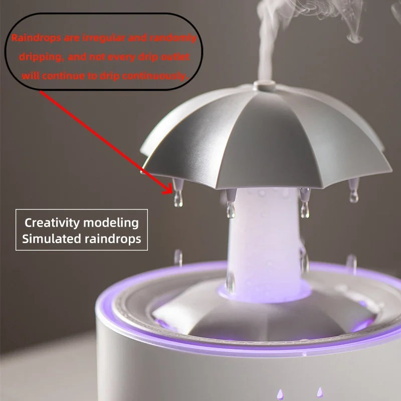 Umbrella Water Drop Air Humidifier with Colorful Light Raindrop Aroma Essential Oil Diffuser Aromatherapy Humidifier