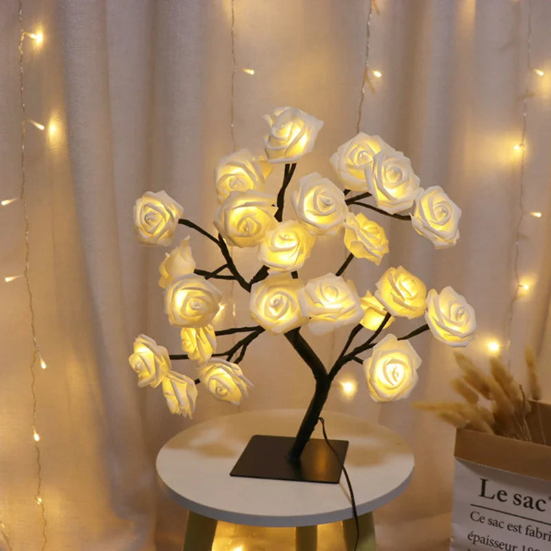 24 LED Rose Flower Tree Lamp – USB-Powered Fairy Light with Maple Leaves, Perfect for Home, Party, Wedding, Christmas, or Gift