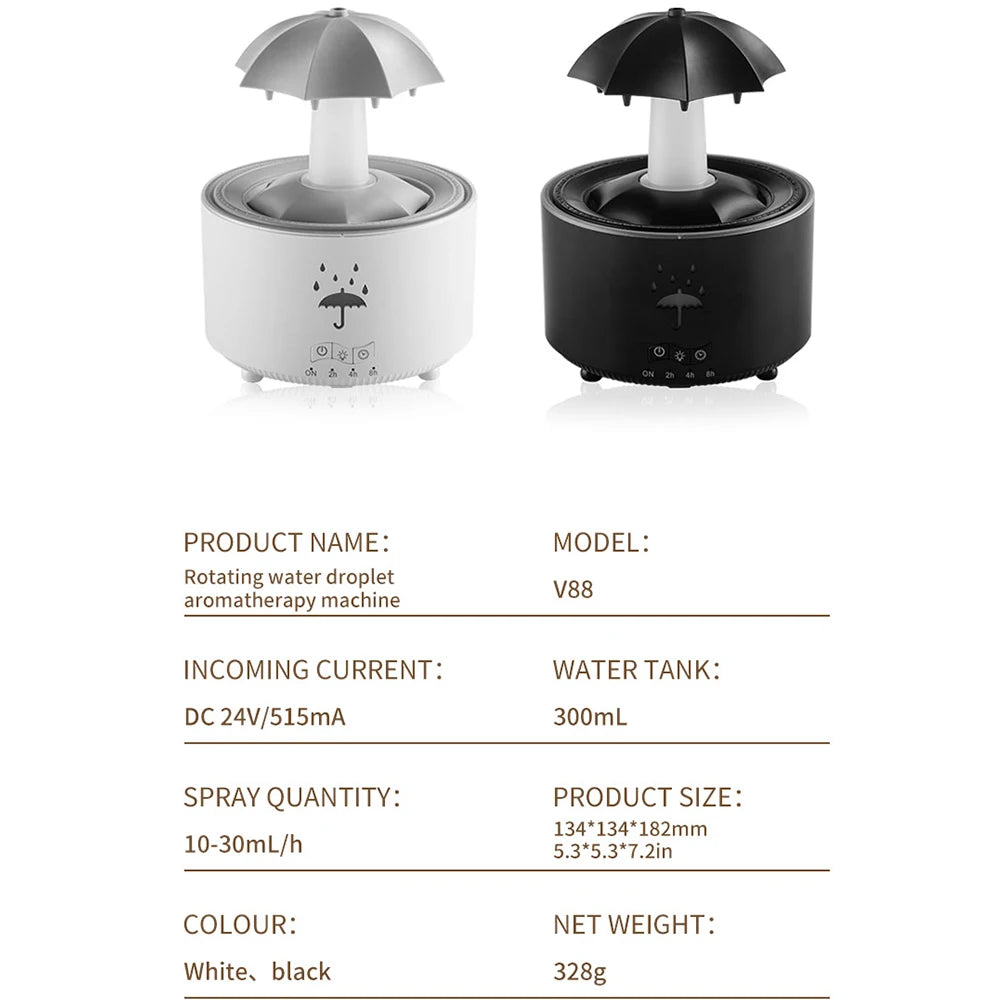 Umbrella Water Drop Air Humidifier with Colorful Light Raindrop Aroma Essential Oil Diffuser Aromatherapy Humidifier