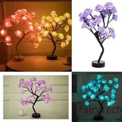 24 LED Rose Flower Tree Lamp – USB-Powered Fairy Light with Maple Leaves, Perfect for Home, Party, Wedding, Christmas, or Gift